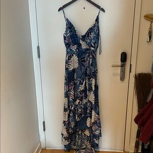 Lulus Blue Tropical Asymmetrical Dress